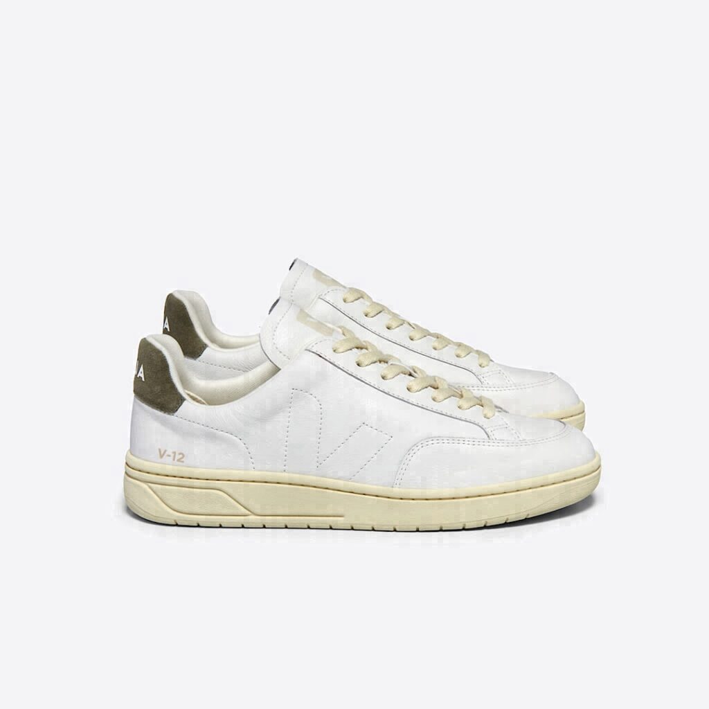 V-12 Stitch Leather White Kaki